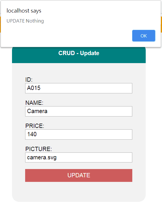 MySQL Update Error Message by PHP CRUD CLASS
