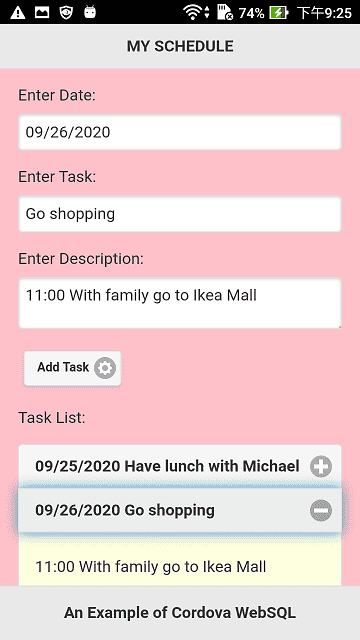 Add One More Task in Schedule List