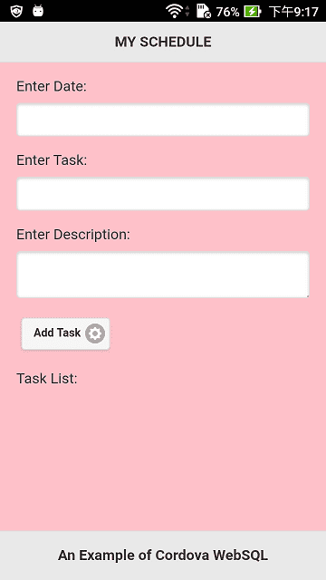 Cordova Hybrid APP for Schedule Example