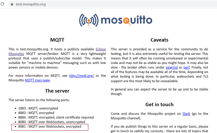 Mosquitto Test Server